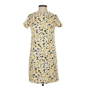 Ann Taylor Casual Midi Dress - Shift Crew Neck Short Sleeve: Yellow Print Patter